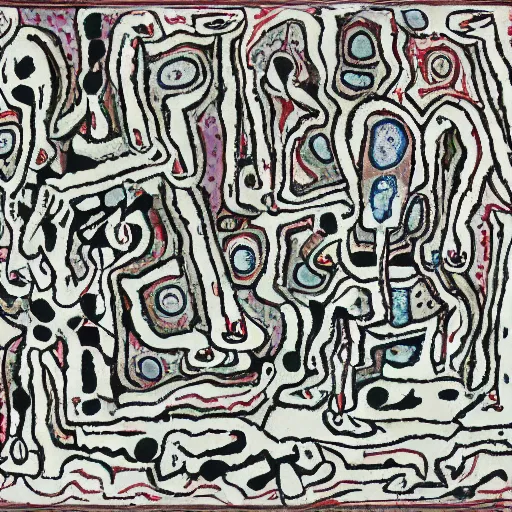 Image similar to desperation; pathetic creature with nothing to lose; hopelessness; drab landscape; desolation; dubuffet