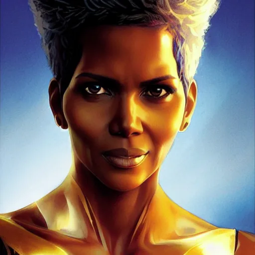 Prompt: halle berry as storm, by artgerm, greg rutkowski, james gurney, alex ross