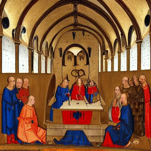 Image similar to zoom video conference, work meeting, medieval art