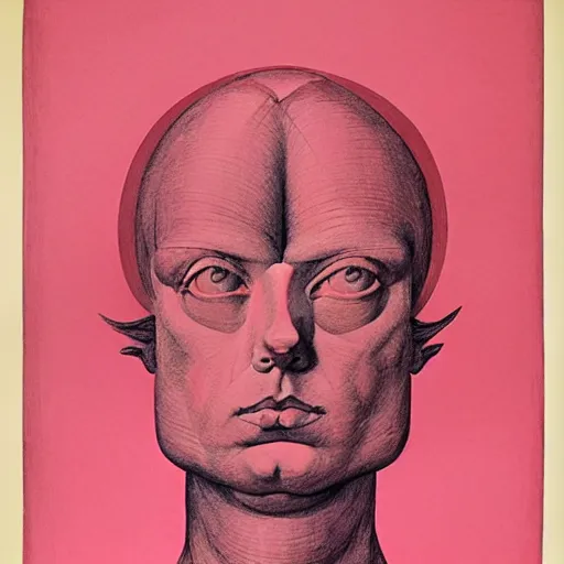 Image similar to pink and red lithography on paper conceptual figurative ( post - morden ) monumental dynamic portrait drawn by ( ( ( william blake ) ) ) and goya and hogarth, inspired by escher, illusion surreal art, highly conceptual figurative art, intricate detailed illustration, controversial poster art, polish poster art, geometrical drawings, no blur