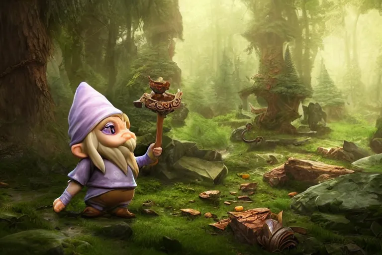 Image similar to legendary elegant gnome hold map and feel confuse in forest,, highly detailed, d & d, fantasy, highly detailed, digital painting, trending on artstation, concept art, sharp focus, illustration, global illumination, ray tracing, realistic shaded, art by artgerm and greg rutkowski and fuji choko and viktoria gavrilenko and hoang lap