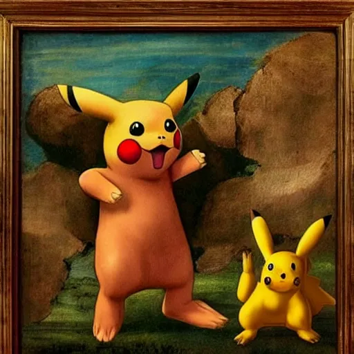 Image similar to realistic pikachu renaissance painting by leonardo da vinci