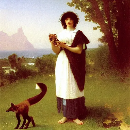 Image similar to A portrait of a fox in a dress by William-Adolph Bouguereau