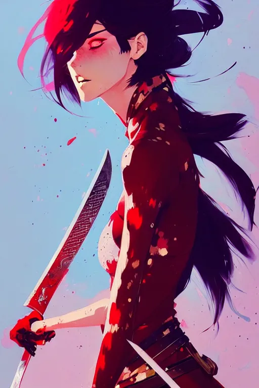 Image similar to a ultradetailed beautiful panting of a stylish woman with a sword, by conrad roset, greg rutkowski and makoto shinkai, trending on artstation