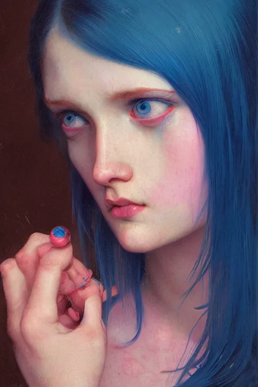 Prompt: a pale skinned girl with deep blue eyes crying neon pink tears, close up, highly detailed, intricate, sharp focus, subsurface scattering, art by caravaggio, greg rutkowski, sachin teng, thomas kindkade, alphonse mucha, norman rockwell, tom bagshaw.