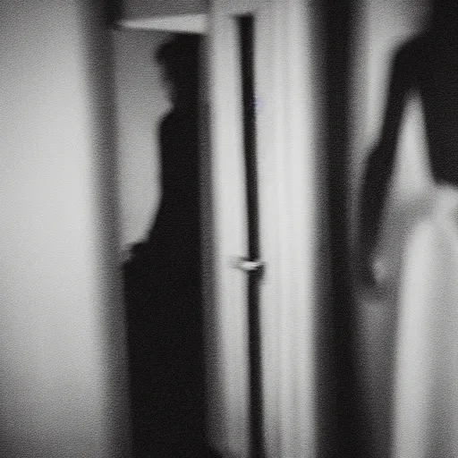 Prompt: terrifying thin man in the corner of a dark room, creepypasta, blurry camera photo