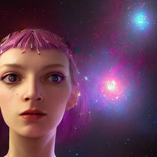 Image similar to portrait of a magical fairy made of galaxies, highly detailed, realistic, octane render, comic book art, space travel, unreal engine, sharp focus