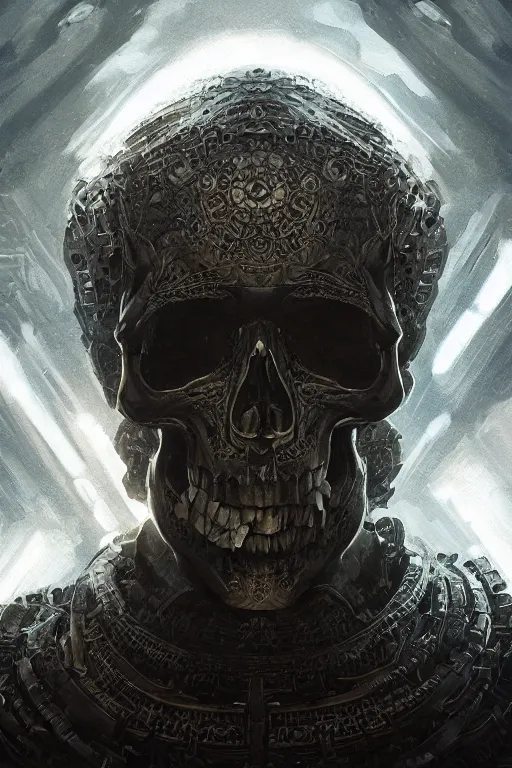 Image similar to atlantis skull, close - up portrait, powerfull, intricate, elegant, volumetric lighting, scenery, digital painting, highly detailed, artstation, sharp focus, illustration, concept art, ruan jia, steve mccurry