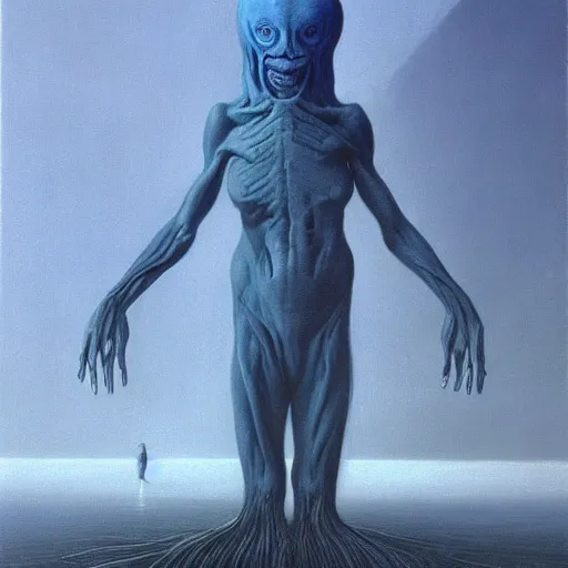 Prompt: a blue creature 4k by zdzisław beksiński