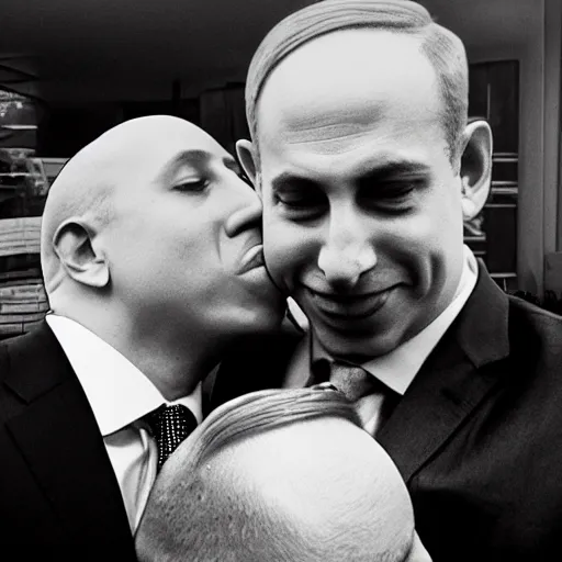 Image similar to benjamin netanyahu kissing naftali bennet, realistic, detailed