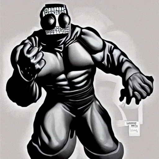 Image similar to the hip hop artist MF DOOM as the hulk