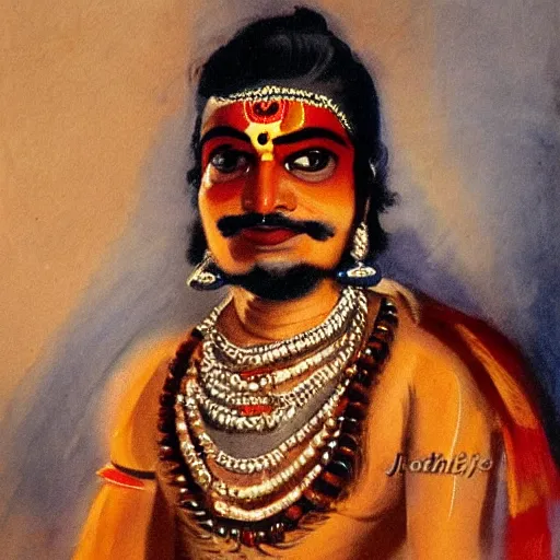 Prompt: portrait painting of a yakshagana artist by john singer sargent