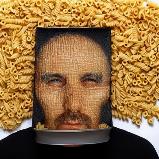 Prompt: A man whose face is made entirely out of pasta