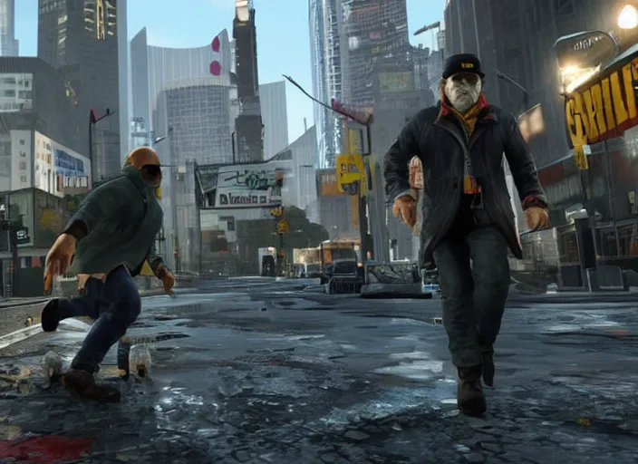 Prompt: video game still of danny devito in the video watch dogs,