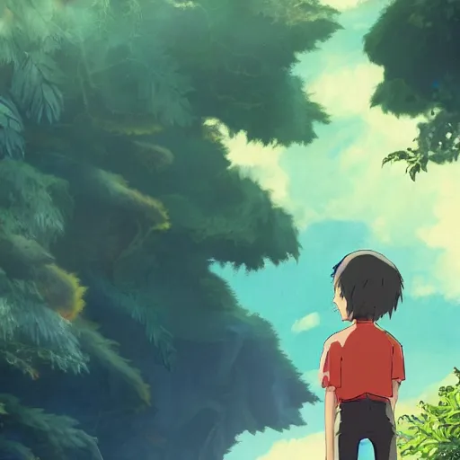 Prompt: friendly guy and small creature , with Fragile looking character portrait face made by Studio Ghibli highly detailed art, beautiful scene, sharp focus, smooth, 8k, anime art, wild, dark, fantasy, peaceful, colorful, clear