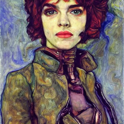 Image similar to realistic beautiful highly detailed portrait of ramona flowers, photorealistic, mecha, angel, egon schiele, john mcneill whistler, john singer sargent, epic, stunning