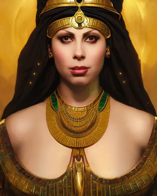 Image similar to Gianna Michaels as a beautiful egyptian princess, gorgeous, portrait, Symmetrical, powerful, intricate, beautiful, masterpiece, elegant, volumetric lighting, highly detailed, artstation, sharp focus, no cropping, illustration, Jean-Leon Gerome , ruan jia