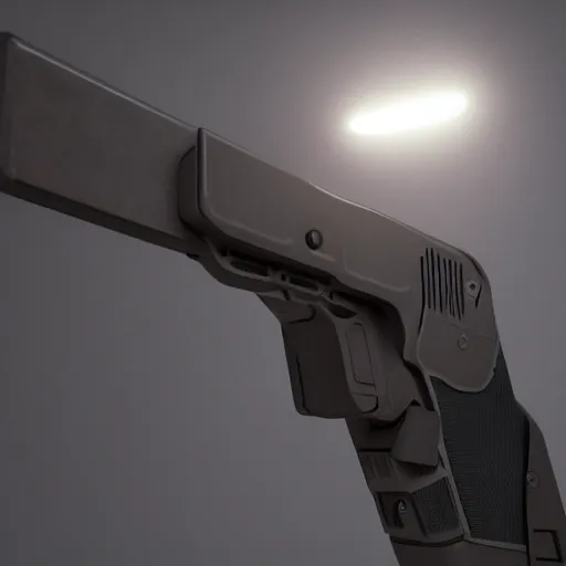 Prompt: futuristic pistol, brutalist, octane render, 4k, cinematic lighting, intricate detail, light and shadows