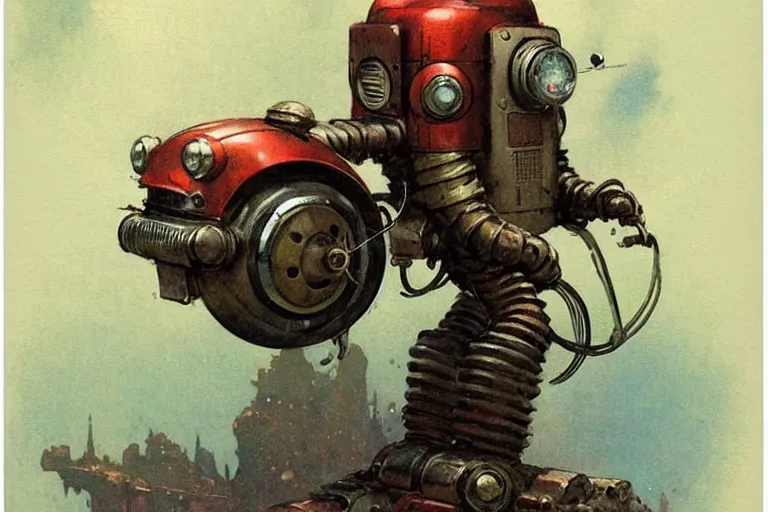 Prompt: adventurer ( ( ( ( ( 1 9 5 0 s retro future robot magazine print press machine. muted colors. ) ) ) ) ) by jean baptiste monge!!!!!!!!!!!!!!!!!!!!!!!!! chrome red