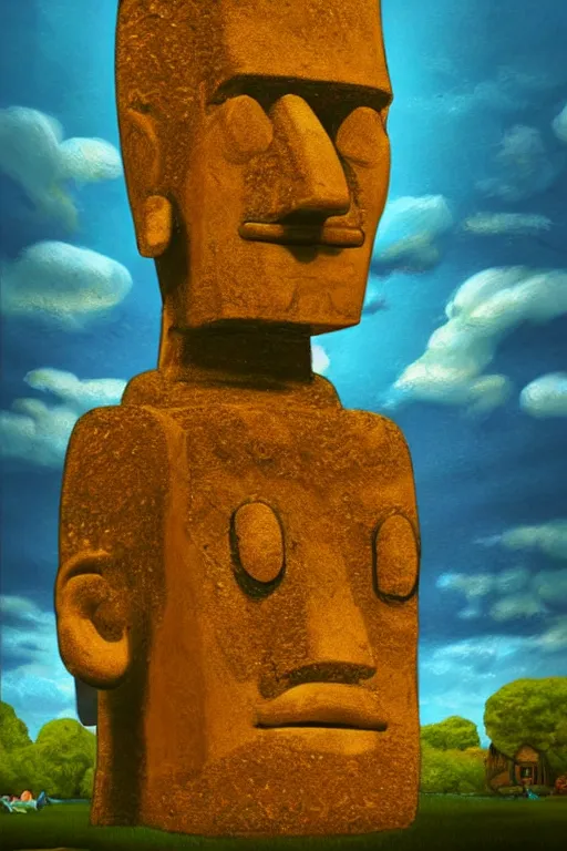 Cartoon-style moai statue