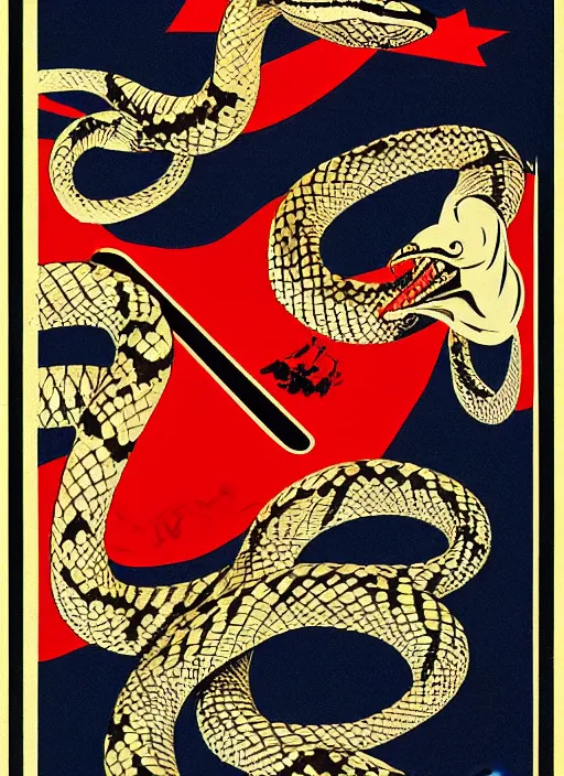 Prompt: a political poster of a snake for president of russia communist propaganda 1 9 4 0 by dmitri moor