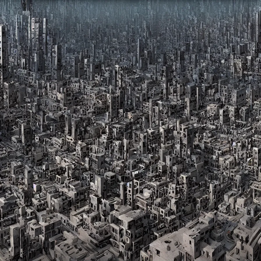 Prompt: sprawling cramped dystopian cityscape in a quentin tarantino movie, 4 k arri alfa anamorphic lens 3 5 mm film still