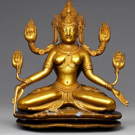 Image similar to marble and gold statue of a many - armed goddess sitting full lotus