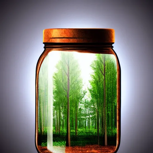 Image similar to a forest in a jar, digital art, trending on artstation