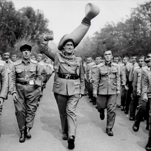 Image similar to mario as prison camp guard marching, wwii