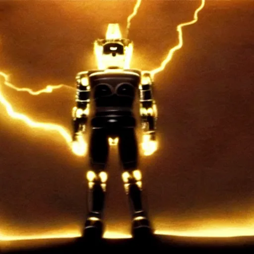 Image similar to movie still of robot goku, cinematic composition, cinematic light, criterion collection, by david lynch