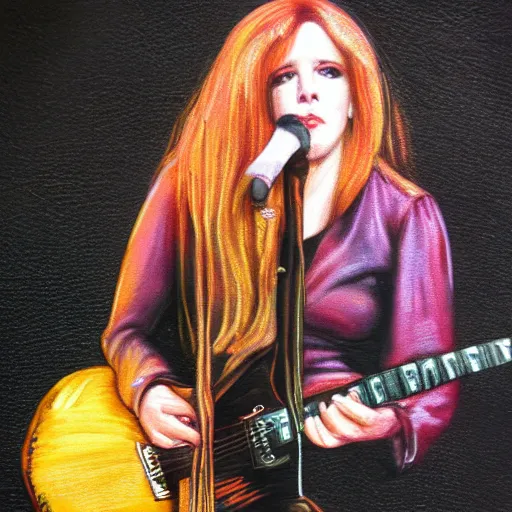 Prompt: stevie nicks redhead guitar full portrait