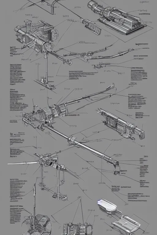 Prompt: aesthetically pleasant technical drawing of an open - source nuclear weapon machinery, hyperdetailed, exploded view!!, 4 k, trending on artstation