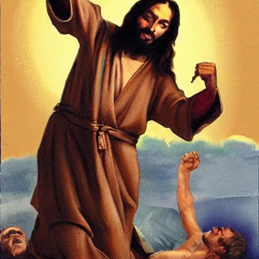 Image similar to professional Jesus fighting Venom