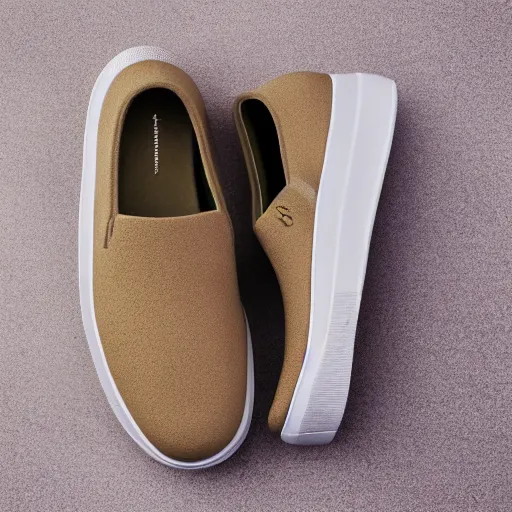 Prompt: a distinctively curved silhouette desert sand color shoe, upper of the shoe is made from a lightweight foam material, which gives the shoe its unique look. the foam material used on the midsole and outsole of the shoe, foam - based slip - on shoe, looks like a crocs, studio lighting, studio portrait