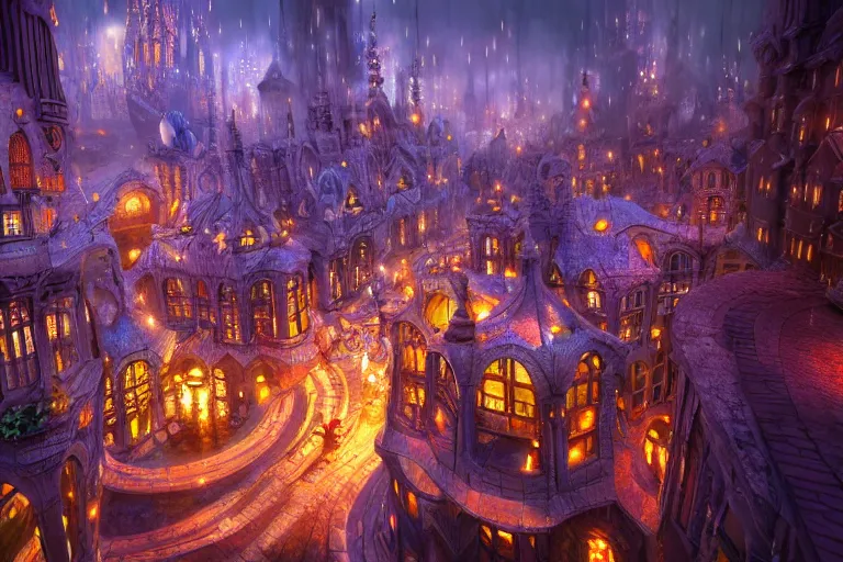 inside a magical wonderland city, highly detailed, 8