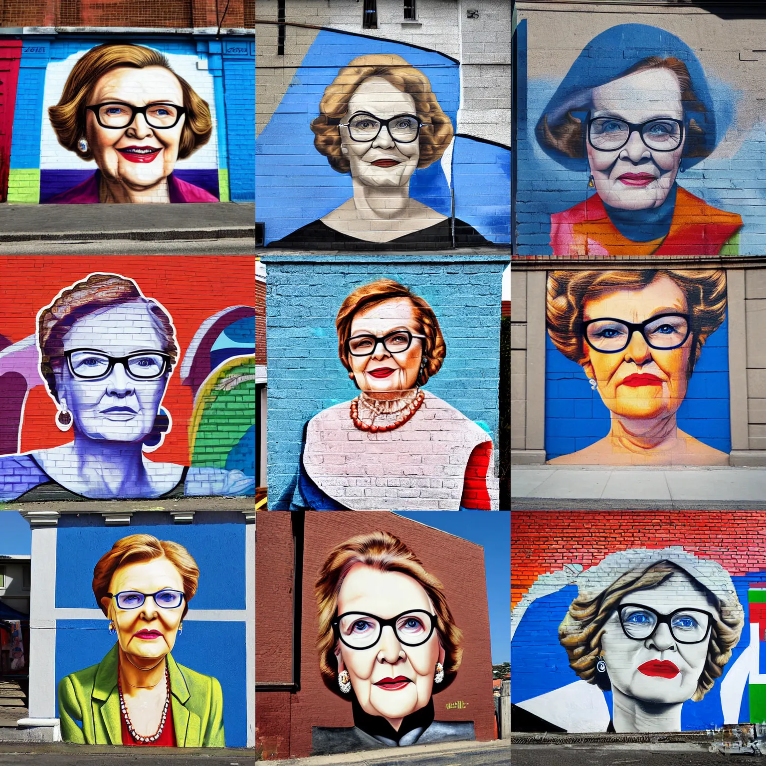 Prompt: street mural of a helen zille, high realism, photograph