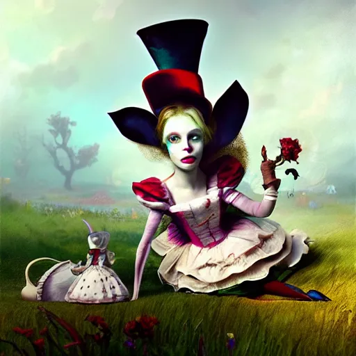 Image similar to alice in wonderland, by ray caesar, trending on artstation hq, deviantart, pinterest, 4 k uhd image