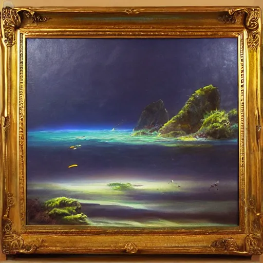 Prompt: oil painting of underwater landscape scene