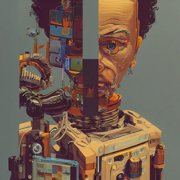 Image similar to robot artist painting a self - portrait on a canvas. intricate, highly detailed, photorealistic, film still, by alexandros pyromallis, sachin teng, hans thoma.