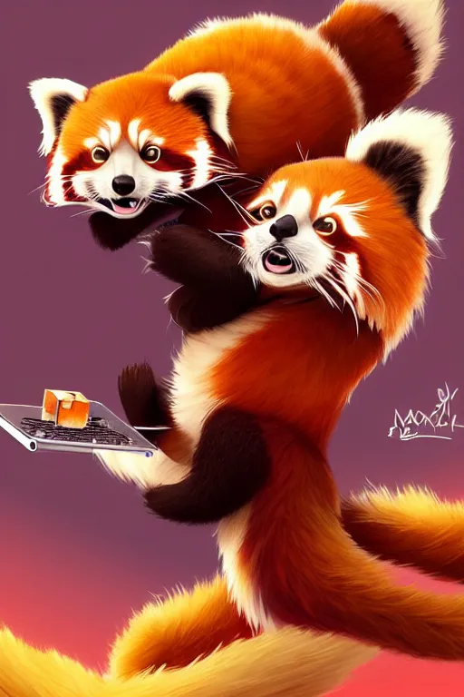 Image similar to red panda playing xbox one, animation pixar style, by pendleton ward, magali villeneuve, artgerm, rob rey and kentaro miura style, golden ratio, trending on art station