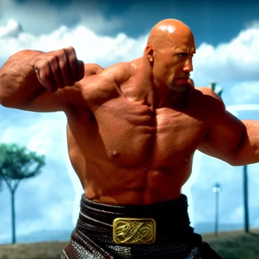 Image similar to dwayne the rock johnson in fist of the north star, 4 k