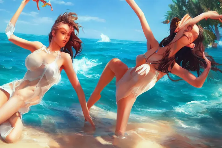 Image similar to fun in the sun, made by Stanley Artgerm Lau, WLOP, Rossdraws, ArtStation, CGSociety, concept art, cgsociety, octane render, trending on artstation, artstationHD, artstationHQ, unreal engine, 4k, 8k,