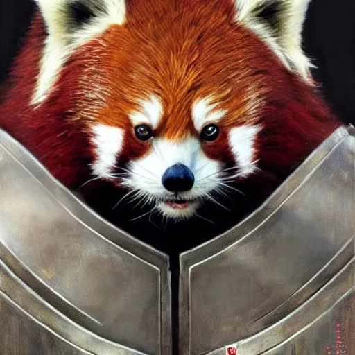 Prompt: red panda as a realistic fantasy knight, closeup portrait art by donato giancola and greg rutkowski, realistic face, digital art, trending on artstation, symmetry!!