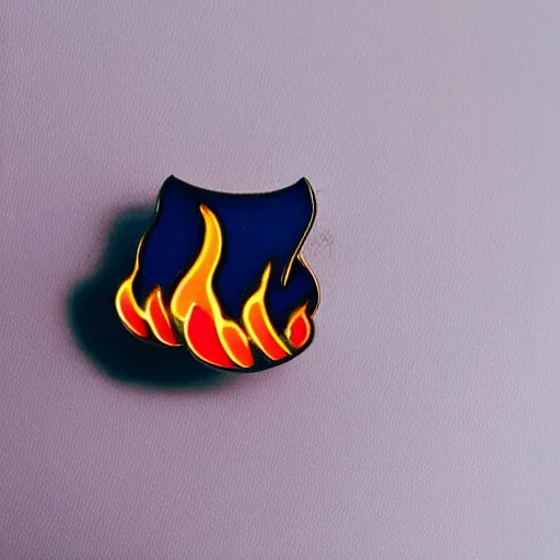 Image similar to a photo of a retro minimalistic plain fire flames enamel pin, studio lighting, behance