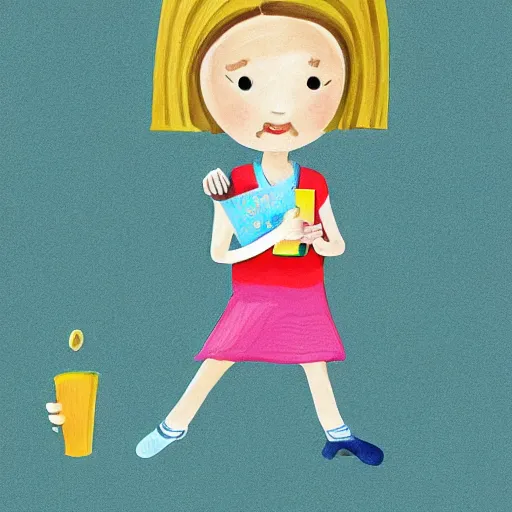 Image similar to children book illustration of little blonde girl with iphone by eloise wilkin