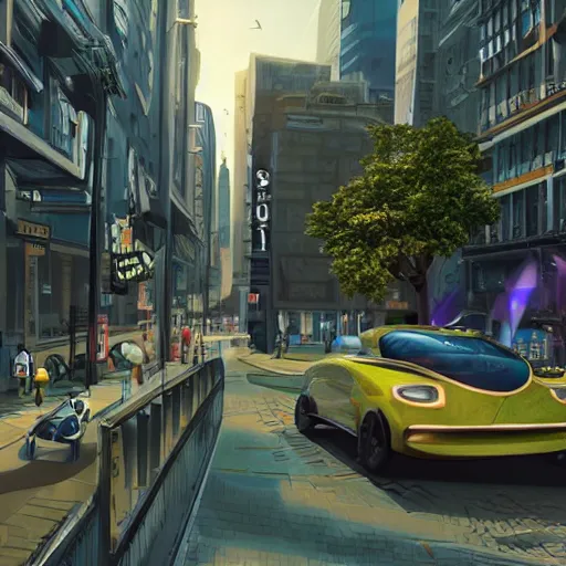 Image similar to solarpunk vehicle flying through solar punk city streets