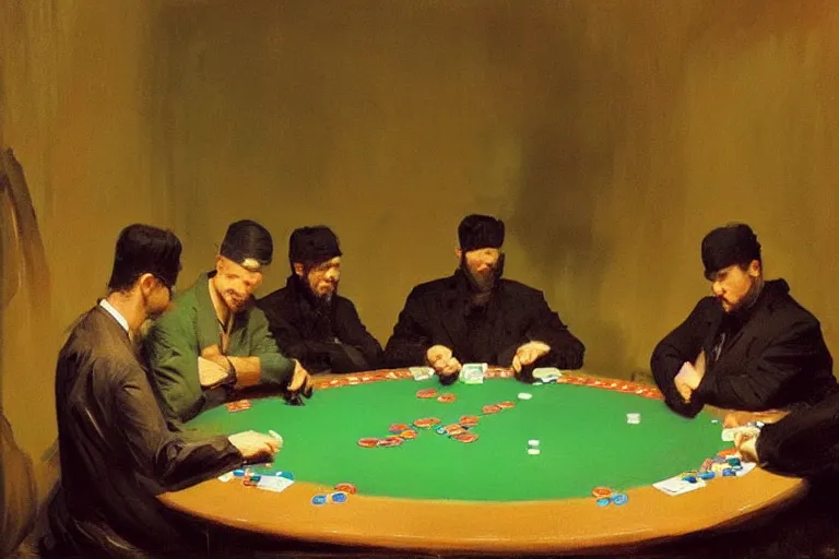 Image similar to ninjas playing poker, inside a tiny green room with red lights by joaquin sorolla, greg rutkowski, bill sienckiwicz, extremely detailed