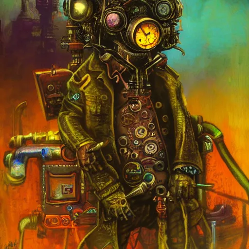 Image similar to steampunk rat, acid, 303, psychedelic, by paul lehr