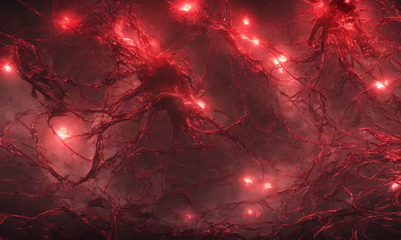 Image similar to A bloody red neurological network spanning across the galaxy,, realistic 4k octane beautifully detailed render, 4k post-processing, highly detailed, intricate complexity, epic composition, magical atmosphere, cinematic lighting, masterpiece, ultra hd