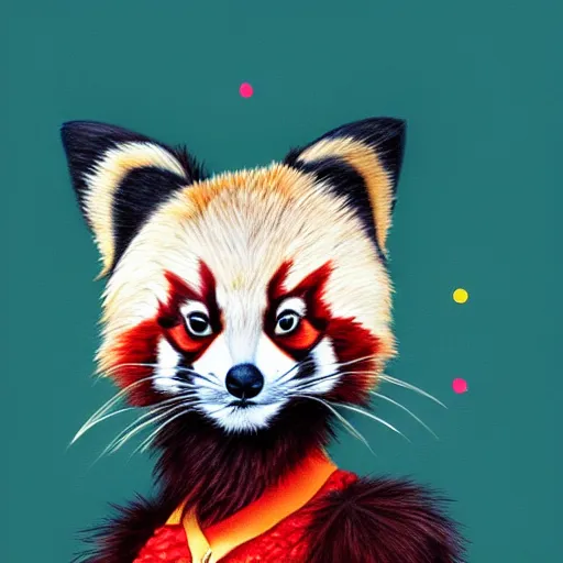 Prompt: beautiful portrait commission of a female furry anthro red panda wearing a party hat and celebrating, trending on artstation